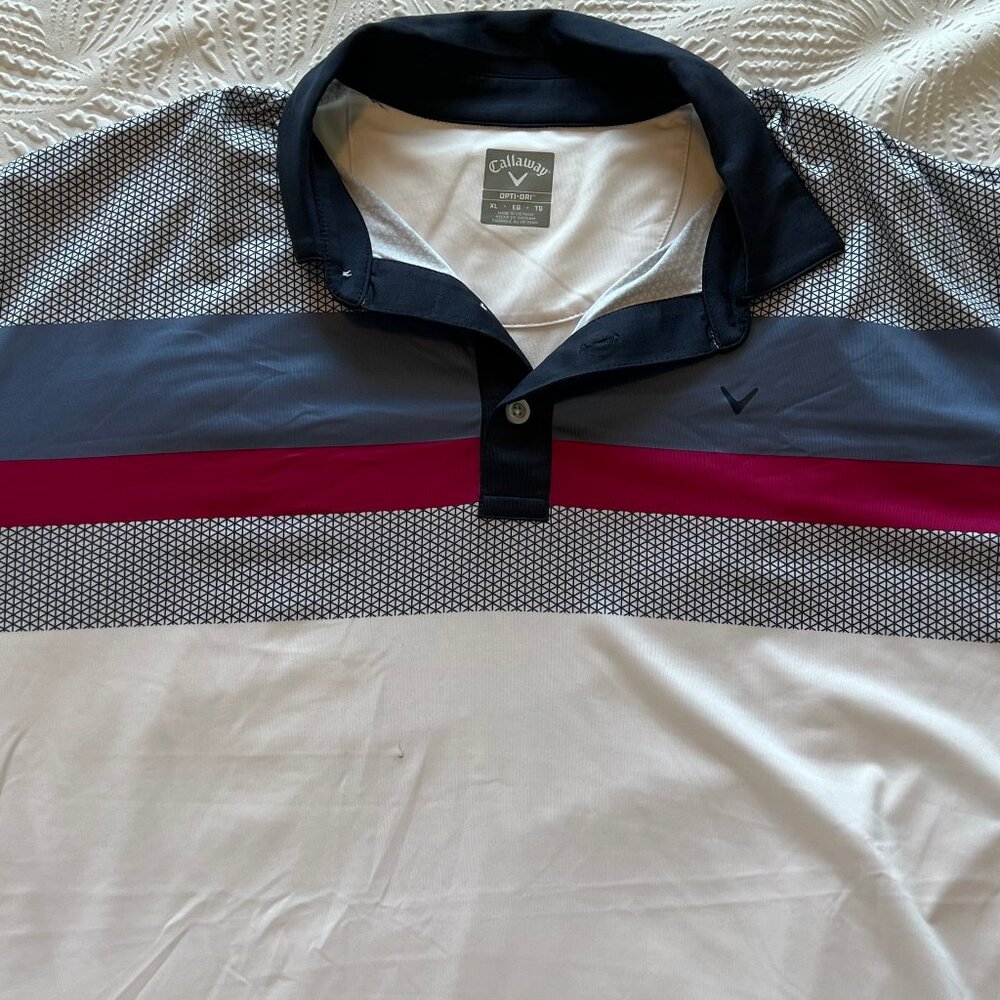 Men's Callaway Golf Opti Dri White Striped Polo Size XL Used/Great Condition